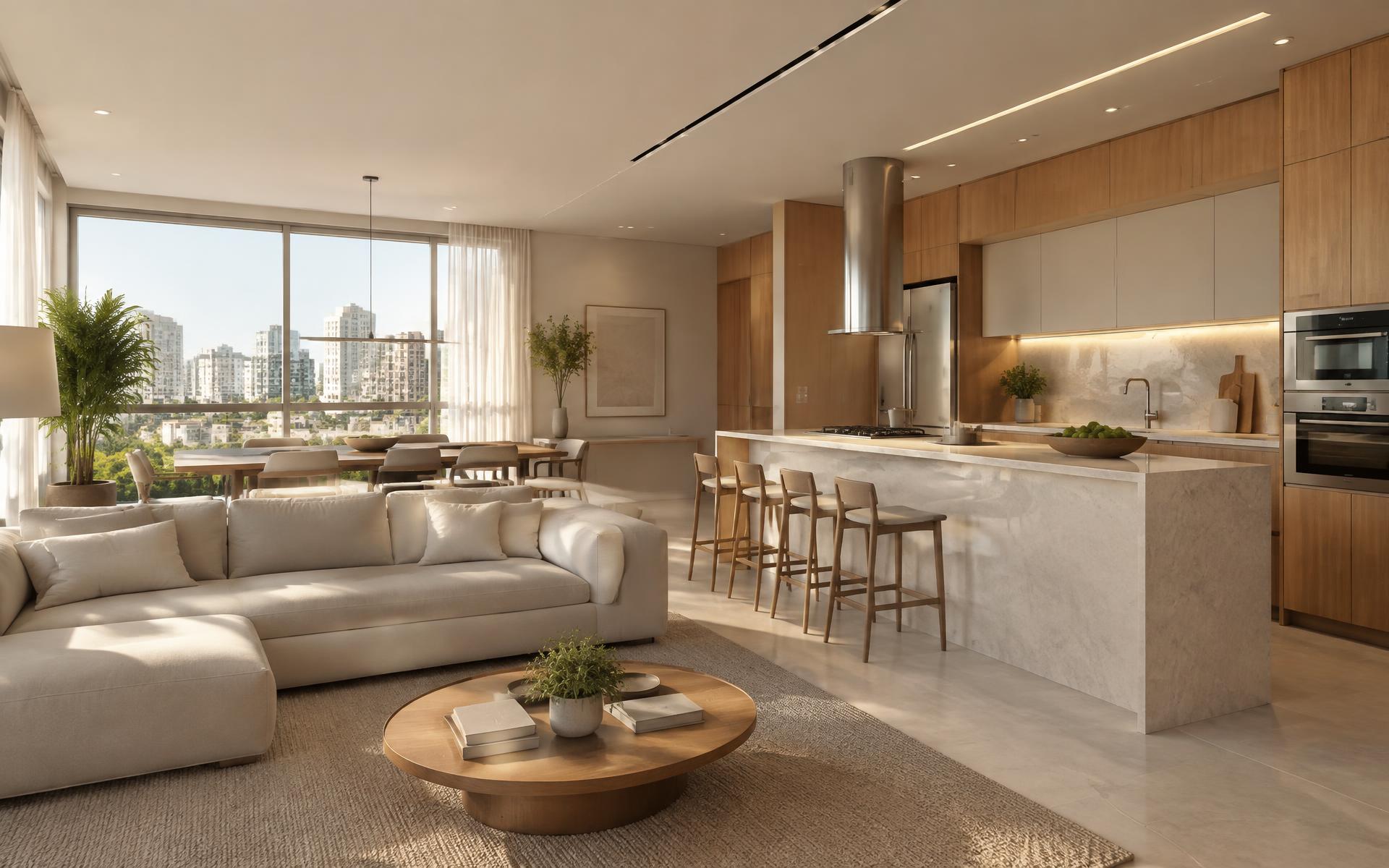 Apartamento contemporâneo com sala e cozinha planejadas integradas